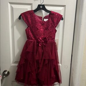 Girls' Red Lace Party Dress